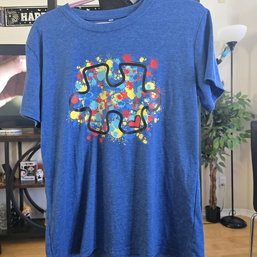 Blue (Autism Awareness) Puzzle Piece Graphic T-Shirt - Picture 2 of 4